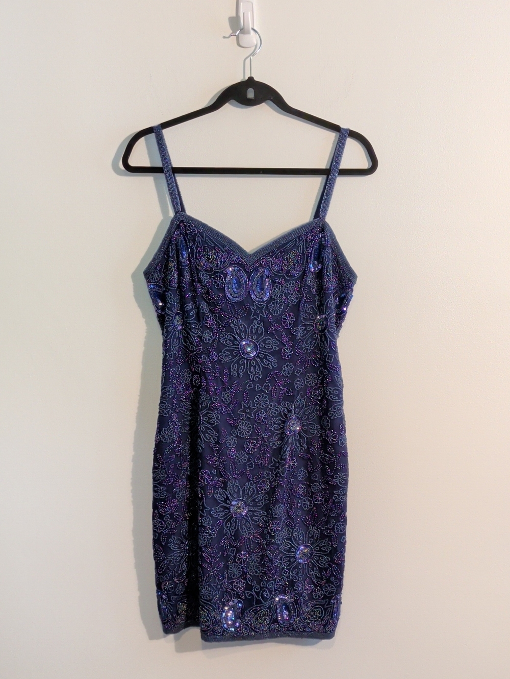 VINTAGE silk beaded navy cocktail dress - size 8